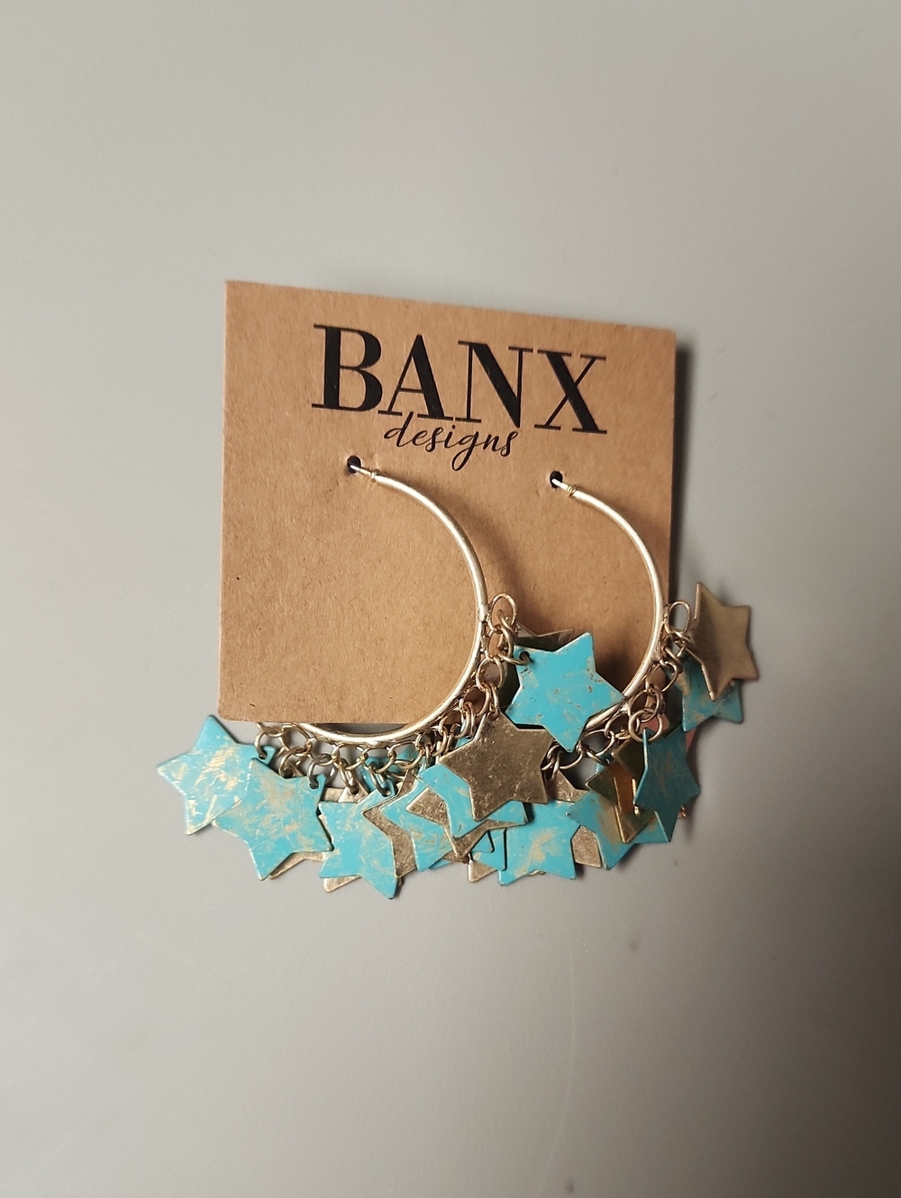 BANX Designs Gold Hoop Earrings with Turquoise Star Charms